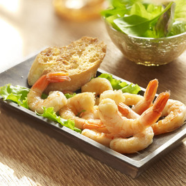 Cooked and peeled tail on prawns